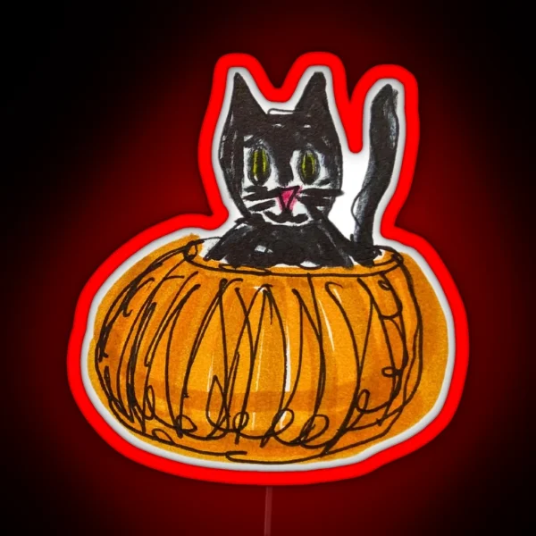 Cat In Pumpkin RGB Neon Sign