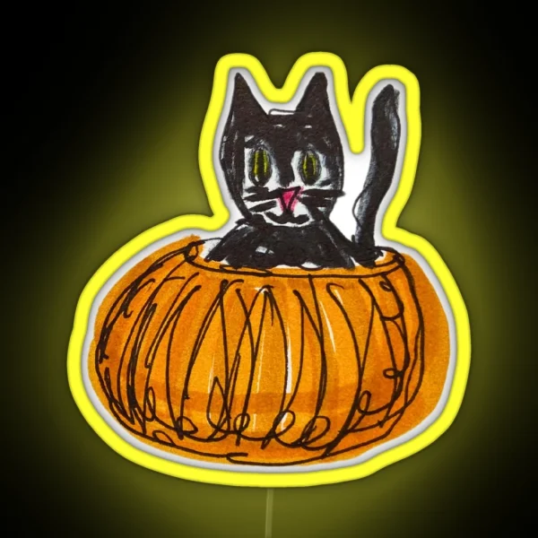 Cat In Pumpkin RGB Neon Sign