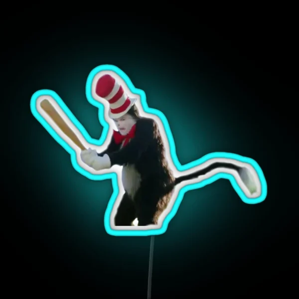 Cat In The Hat With Bat RGB Neon Sign