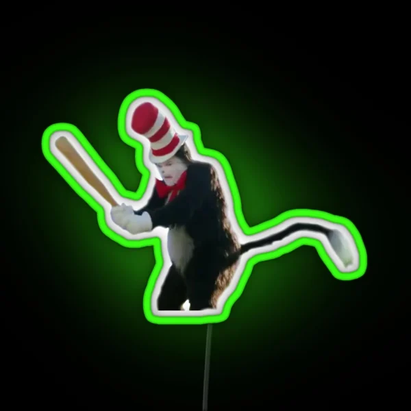 Cat In The Hat With Bat RGB Neon Sign