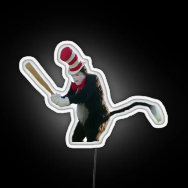 Cat In The Hat With Bat RGB Neon Sign