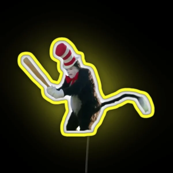 Cat In The Hat With Bat RGB Neon Sign