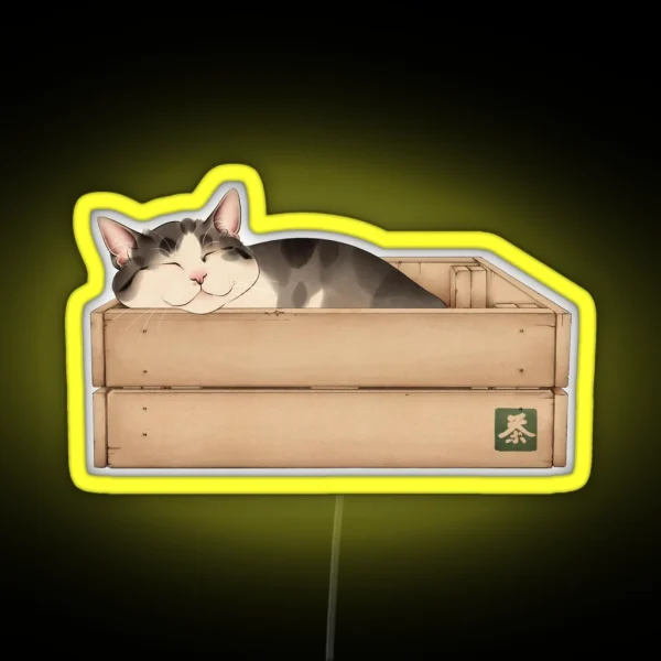 Cat In Wooden Crate RGB Neon Sign