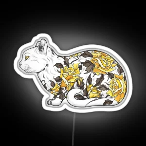 Cat In Yellow Roses Tattoo RGB Neon Sign