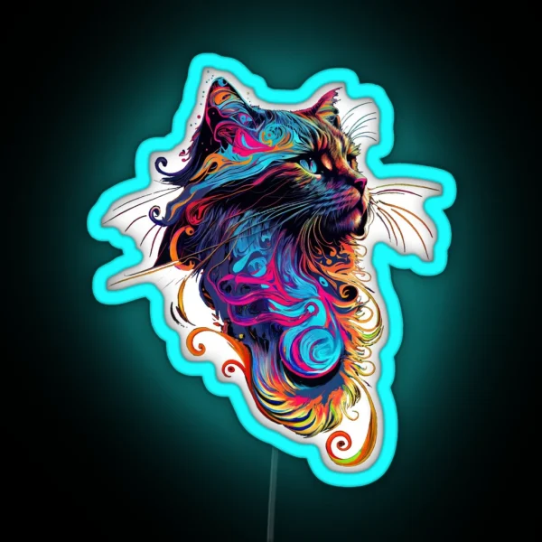 Cat Led With Colorful Cat Art RGB Neon Sign