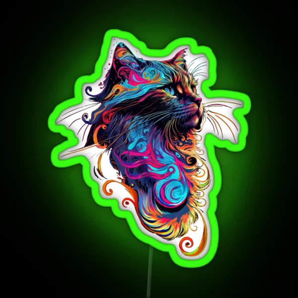 Cat Led With Colorful Cat Art RGB Neon Sign