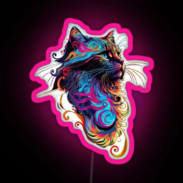 Cat Led With Colorful Cat Art RGB Neon Sign