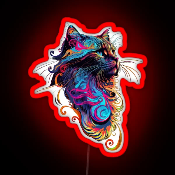 Cat Led With Colorful Cat Art RGB Neon Sign