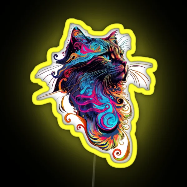 Cat Led With Colorful Cat Art RGB Neon Sign