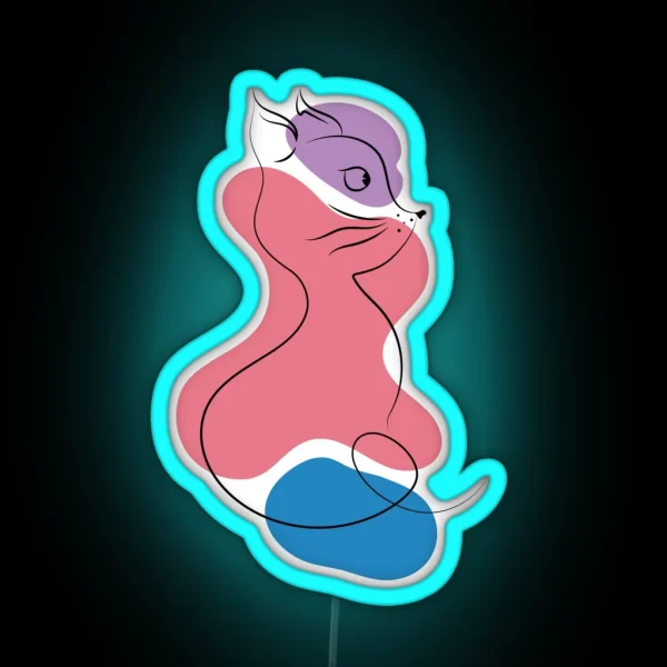 Cat Line Drawing Minimal Style RGB Neon Sign