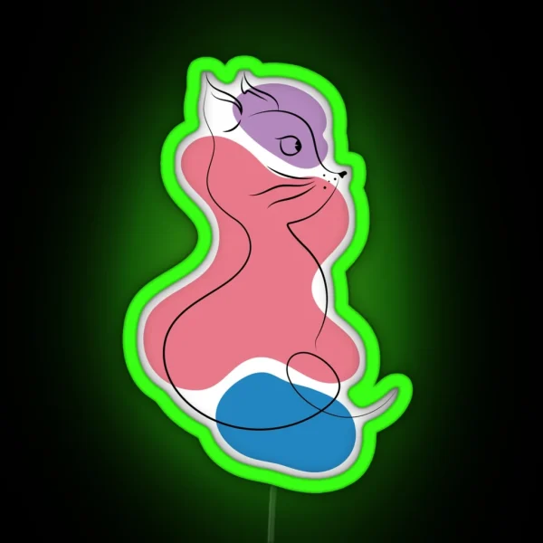 Cat Line Drawing Minimal Style RGB Neon Sign