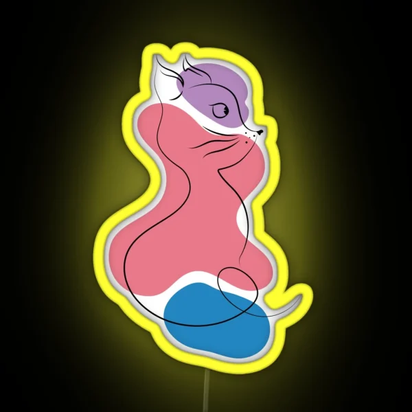 Cat Line Drawing Minimal Style RGB Neon Sign