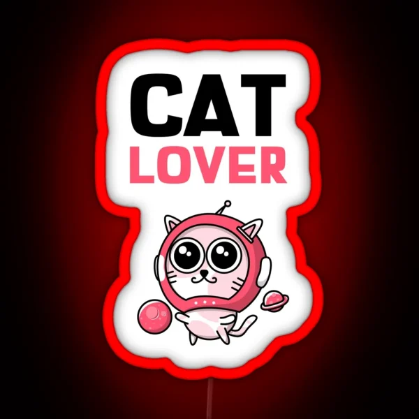 Cat Lover Black And Pink Text With Pink Space Cat RGB Neon Sign