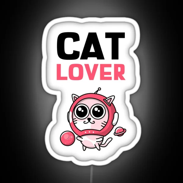 Cat Lover Black And Pink Text With Pink Space Cat RGB Neon Sign