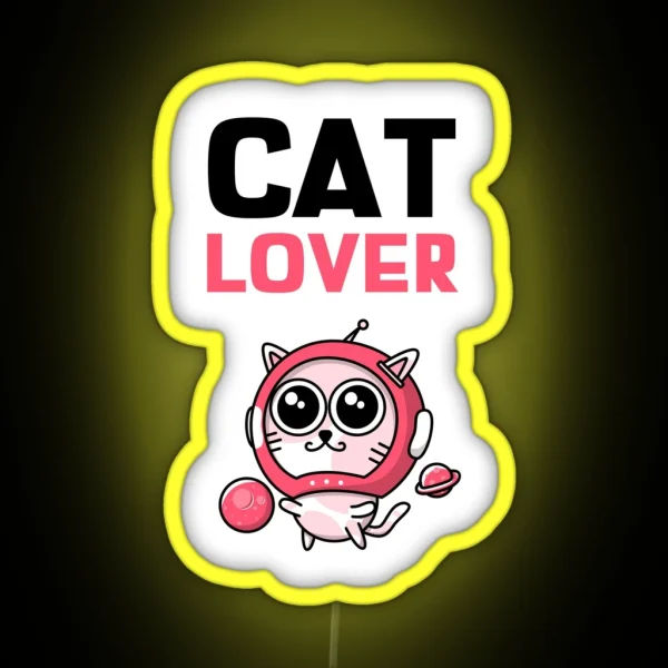 Cat Lover Black And Pink Text With Pink Space Cat RGB Neon Sign