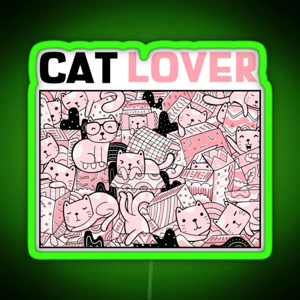 Cat Lover Pink And Black Kitty Illustration RGB Neon Sign