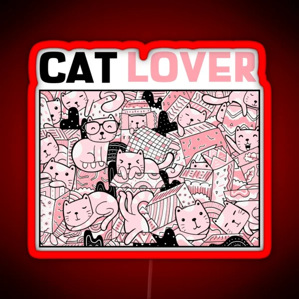 Cat Lover Pink And Black Kitty Illustration RGB Neon Sign