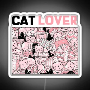 Cat Lover Pink And Black Kitty Illustration RGB Neon Sign