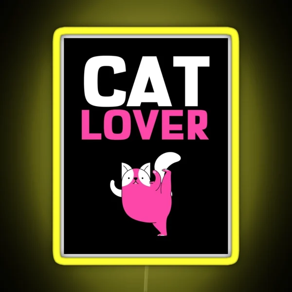 Cat Lover With Pink Text And Pink Cat Illustration RGB Neon Sign