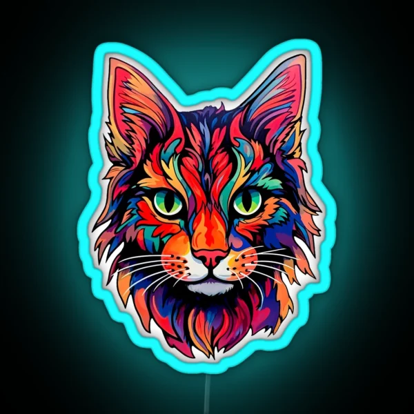 Cat Maine Coon Colorful Modern Pop Art Psychedelic Style RGB Neon Sign
