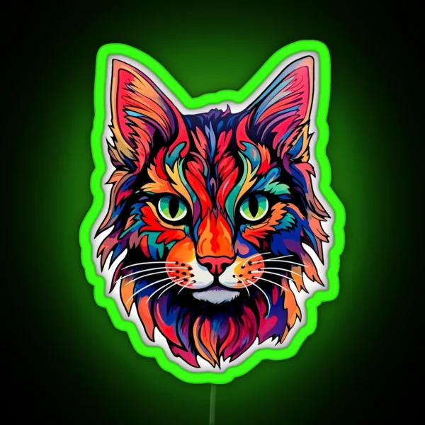 Cat Maine Coon Colorful Modern Pop Art Psychedelic Style RGB Neon Sign