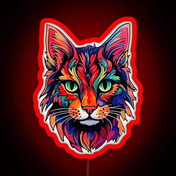 Cat Maine Coon Colorful Modern Pop Art Psychedelic Style RGB Neon Sign