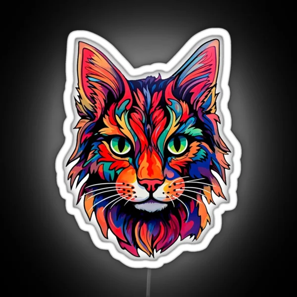 Cat Maine Coon Colorful Modern Pop Art Psychedelic Style RGB Neon Sign