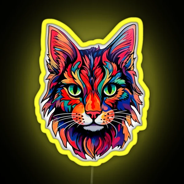 Cat Maine Coon Colorful Modern Pop Art Psychedelic Style RGB Neon Sign