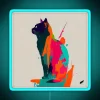 Whimsical Neon Art Sign with Feline Theme Minimalist Color Scheme
