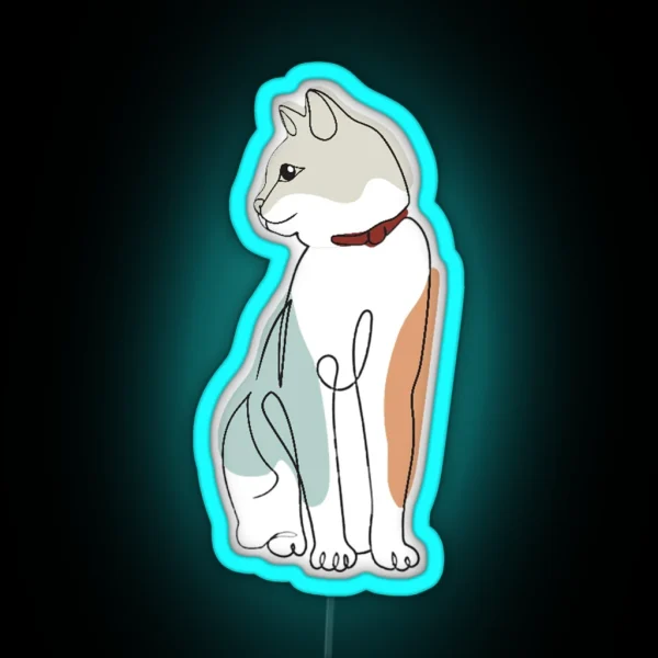 Cat One Line Art Aesthetic RGB Neon Sign