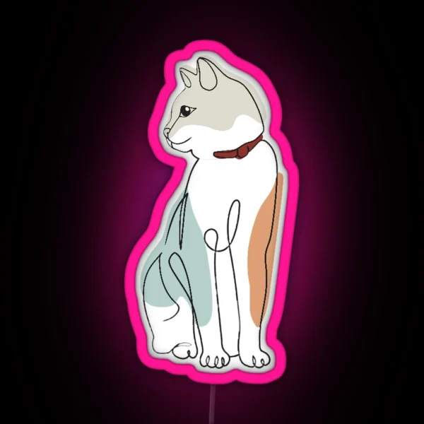 Cat One Line Art Aesthetic RGB Neon Sign