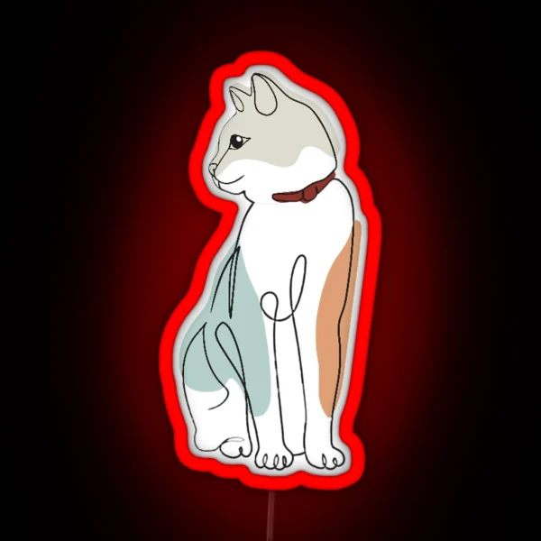 Cat One Line Art Aesthetic RGB Neon Sign