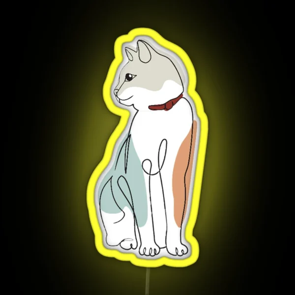 Cat One Line Art Aesthetic RGB Neon Sign
