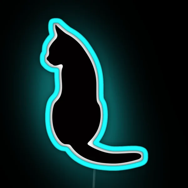 Cat Sitting Down Silhouette RGB Neon Sign