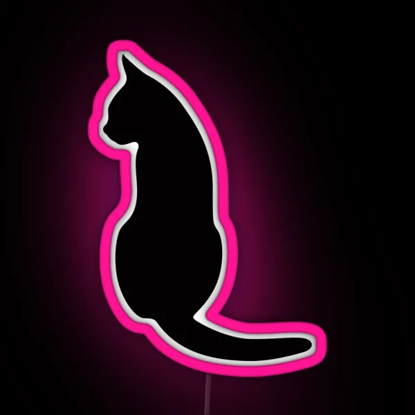 Cat Sitting Down Silhouette RGB Neon Sign