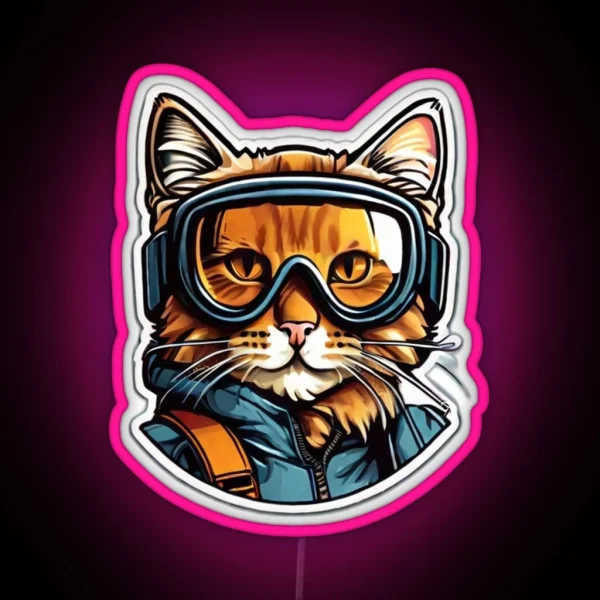 Cat Ski Goggles Led RGB Neon Sign