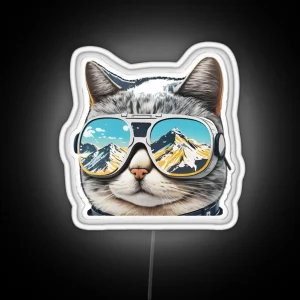 Cat Ski Goggles RGB Neon Sign