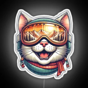 Cat Ski Goggles Skiing RGB Neon Sign