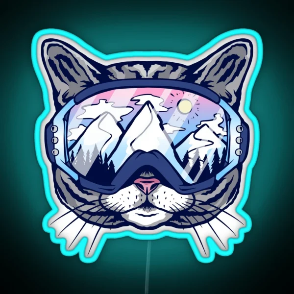 Cat Ski Goggles Skiing RGB Neon Sign