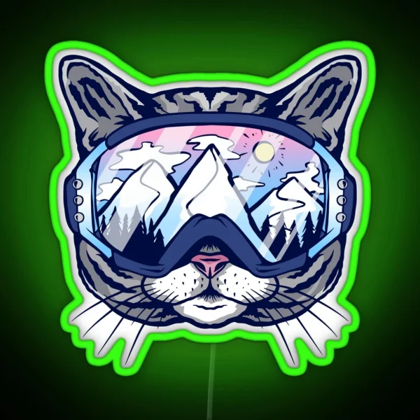 Cat Ski Goggles Skiing RGB Neon Sign