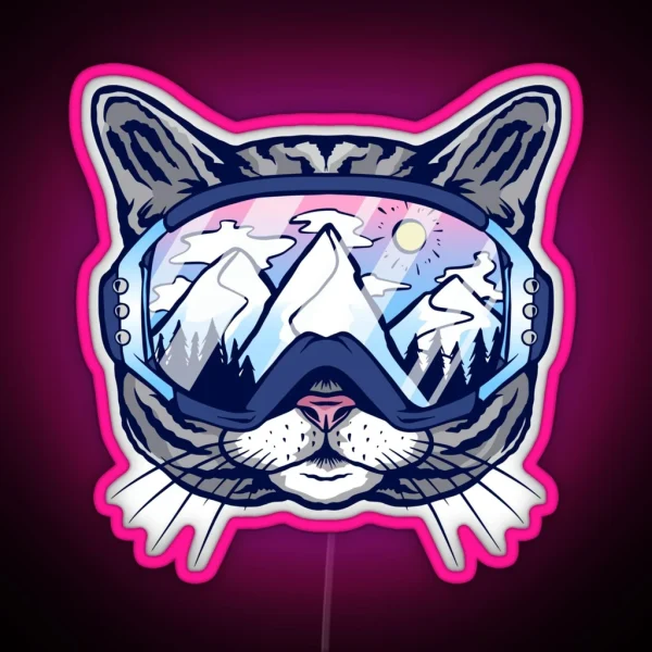 Cat Ski Goggles Skiing RGB Neon Sign
