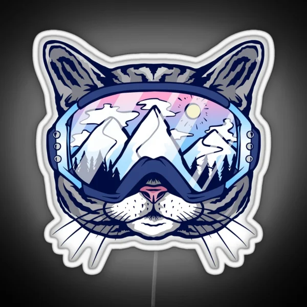 Cat Ski Goggles Skiing RGB Neon Sign