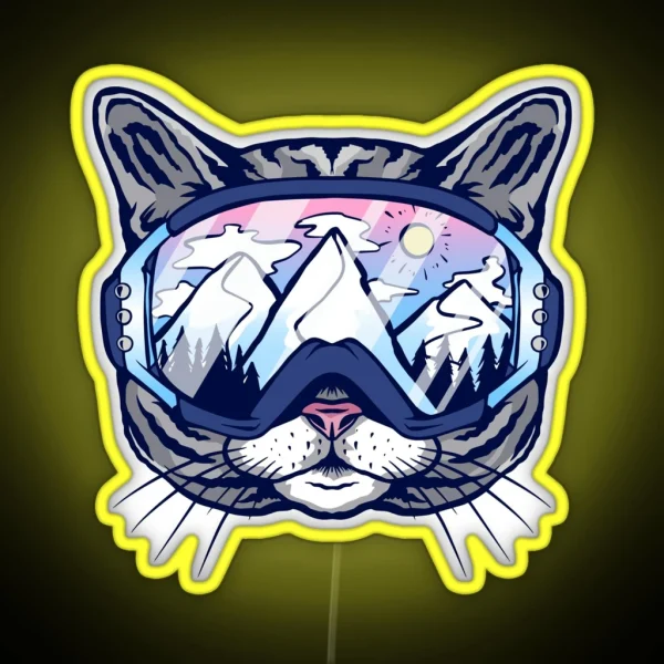 Cat Ski Goggles Skiing RGB Neon Sign