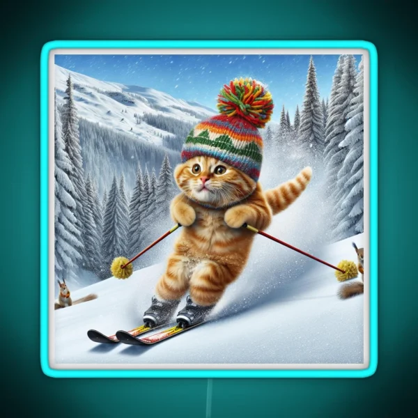 Cat Skiing Funny Cat Lover Gift RGB Neon Sign