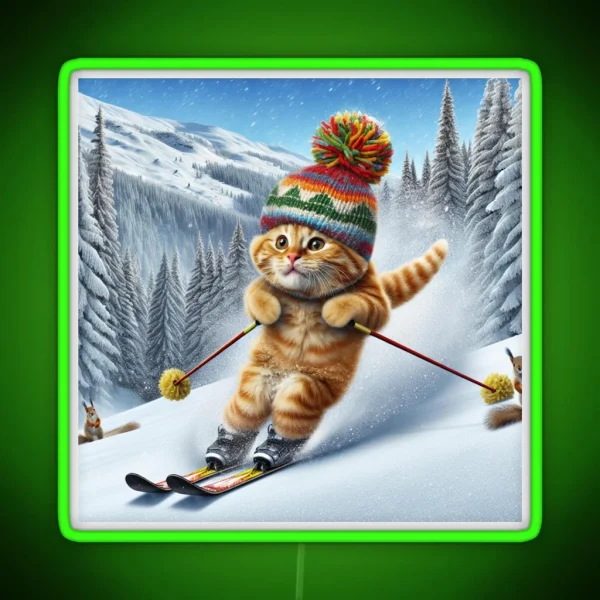 Cat Skiing Funny Cat Lover Gift RGB Neon Sign