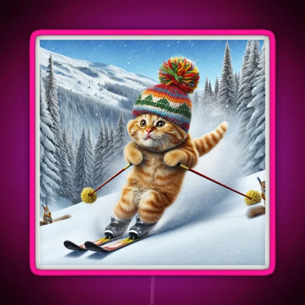 Cat Skiing Funny Cat Lover Gift RGB Neon Sign