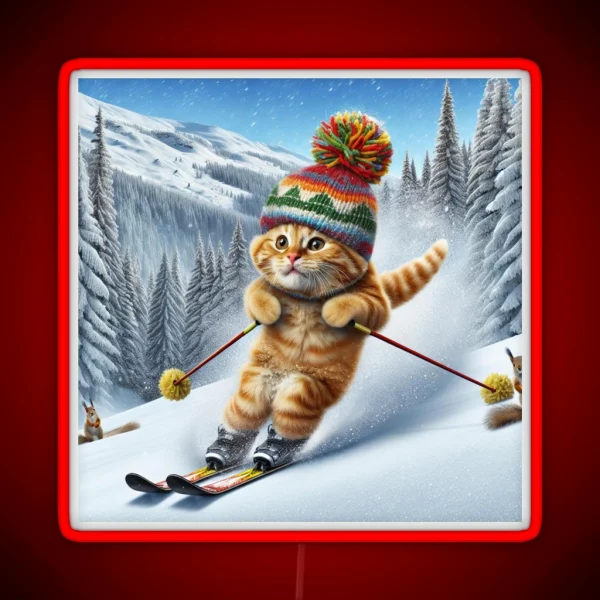 Cat Skiing Funny Cat Lover Gift RGB Neon Sign