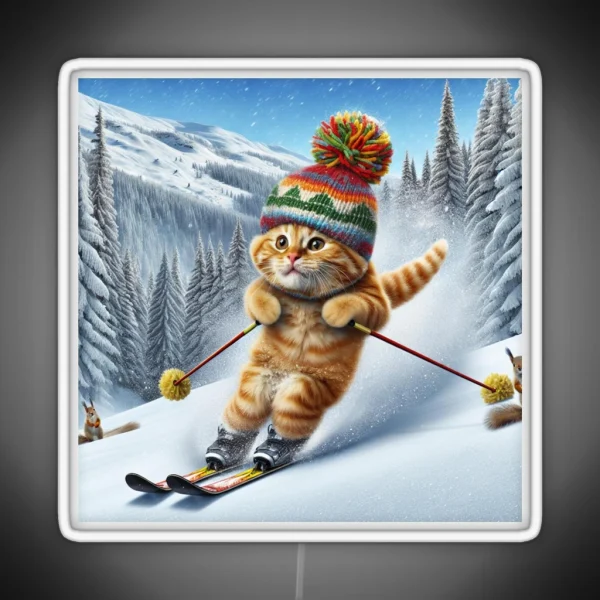 Cat Skiing Funny Cat Lover Gift RGB Neon Sign