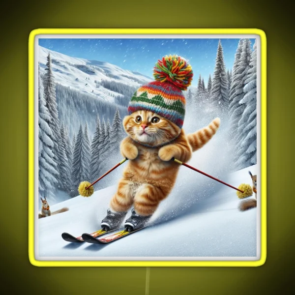 Cat Skiing Funny Cat Lover Gift RGB Neon Sign