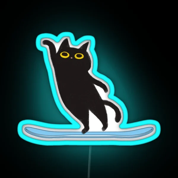 Cat Skiing Funny RGB Neon Sign